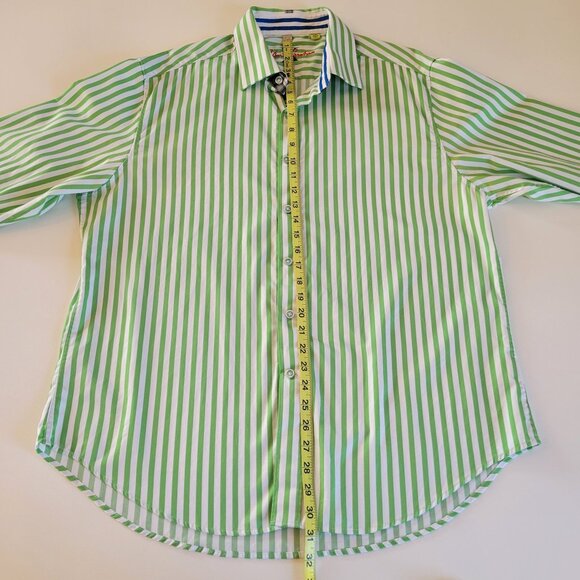 Robert Graham X Shirt Mens 2XL Green Striped Flip Cuff Button Up Cotton - Picture 8 of 9